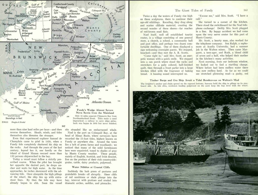 Map of Nova Scotia in National Geographic, includes Parrsboro. 